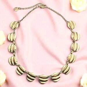 Vintage 1990s Monet Gold Tone Ridged Disc Collar Cable Chain Necklace